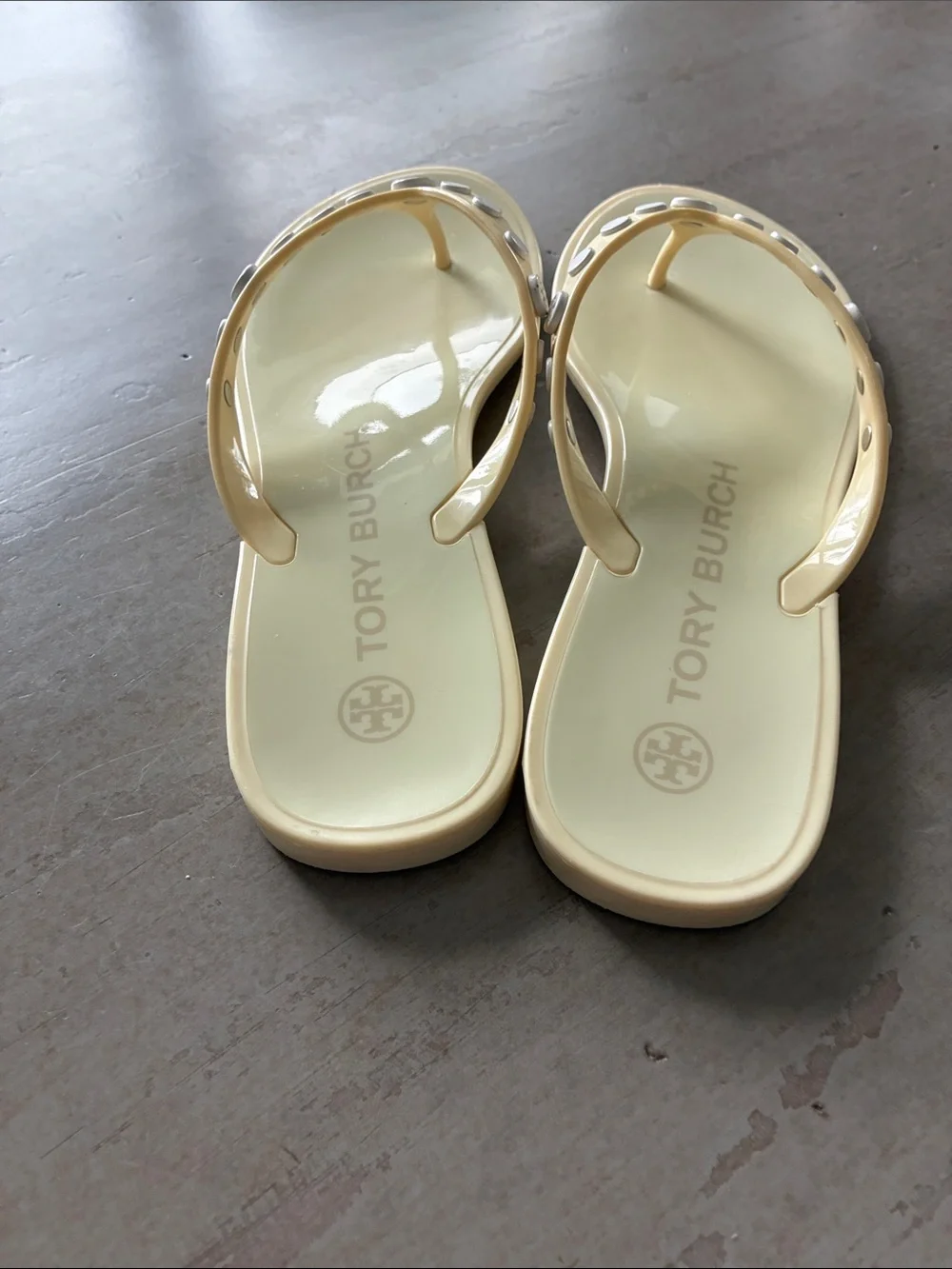 Tory Burch Pale Yellow Jelly Studded Thong Sandals